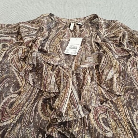 Cato Tunic Women's Size 14/16W Brown Paisley Metallic NWT Ruffles Flutter - Picture 2 of 14